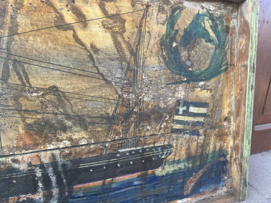 OSMANLI DÖNEMİ YUNAN BAYRAKLI GEMİLİ SANDIK KAPAĞI