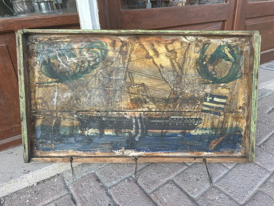 OSMANLI DÖNEMİ YUNAN BAYRAKLI GEMİLİ SANDIK KAPAĞI