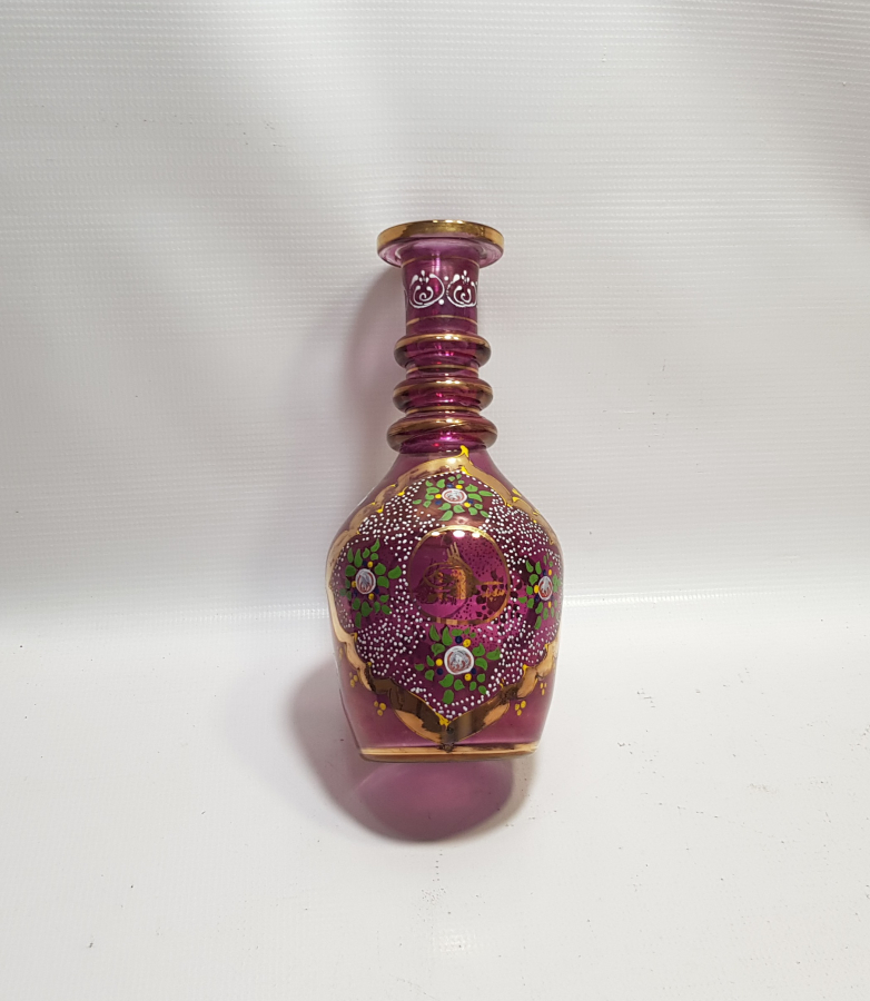 ÜZERİ ALTIN VARAKLI VE MİNE İŞÇİLİKLİ EL BOYAMA ANTİKA NARGİLE ALTI