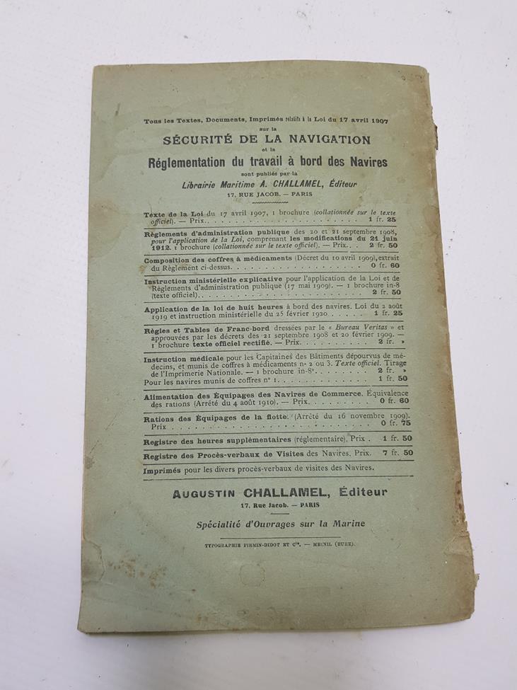 DENİZCİLİK TARİHİ: 1920 NAVİGASYON GÜVENLİĞİ FRANSIZCA KİTAP