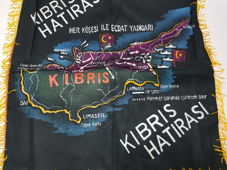 1974 KIBRIS BARIŞ HAREKATI DÖNEMİ YAPILMIŞ KIBRIS HARİTALI NADİR DUVAR PANOSU