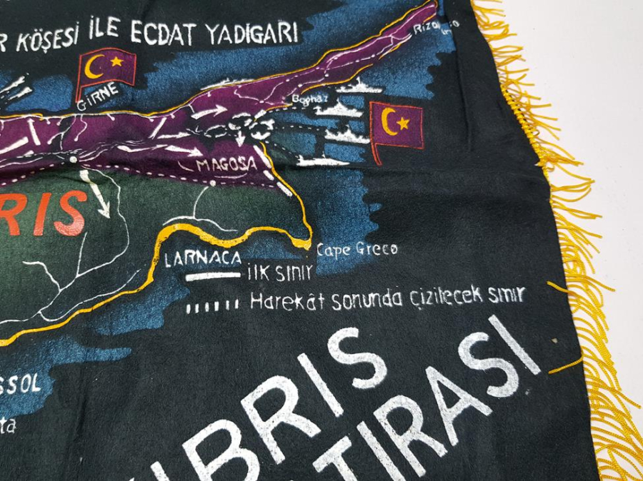 1974 KIBRIS BARIŞ HAREKATI DÖNEMİ YAPILMIŞ KIBRIS HARİTALI NADİR DUVAR PANOSU