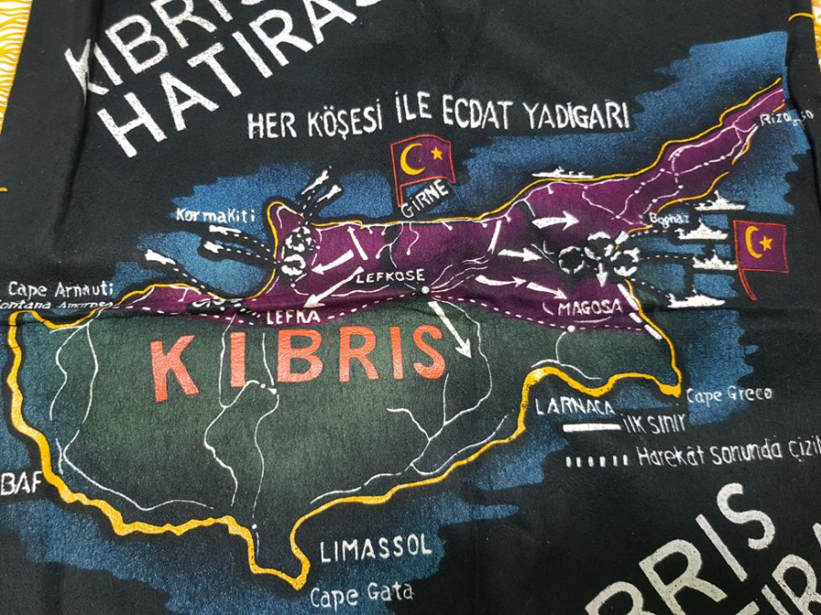 1974 KIBRIS BARIŞ HAREKATI DÖNEMİ YAPILMIŞ KIBRIS HARİTALI NADİR DUVAR PANOSU