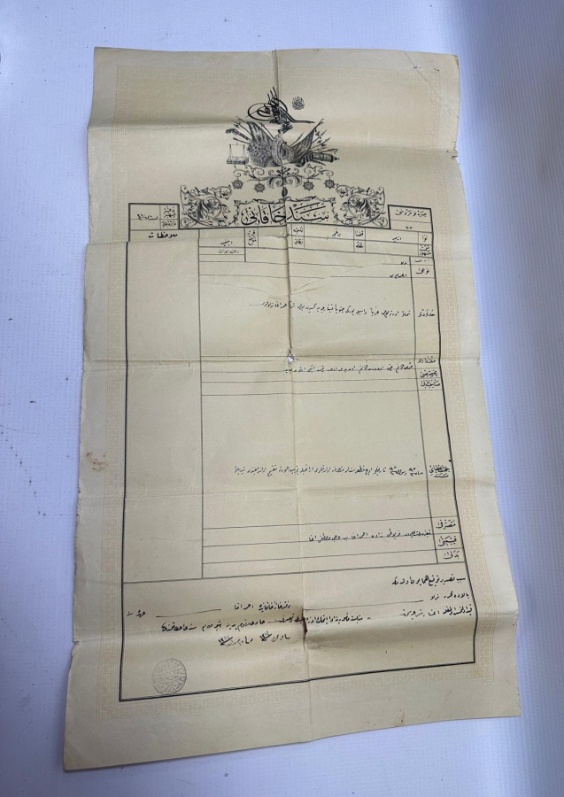 OSMANLI DEVLET ARMALI VE TUĞRALI BÜYÜK BOY TAPU SENEDİ