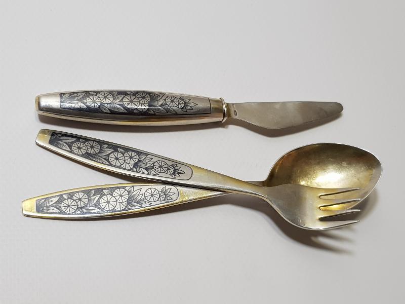 OSMANLI DÖNEMİ SAVATLI GÜMÜŞ ÇATAL - KAŞIK - BIÇAK SETİ