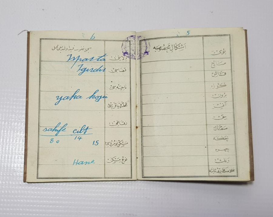 CUMHURİYET İLK DÖNEM OSMANLICA YAZILI NÜFUS KAĞIDI