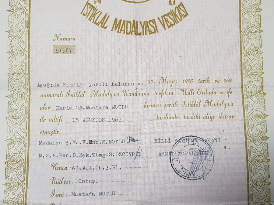 İSTİKLAL MADALYASI VE BERATI