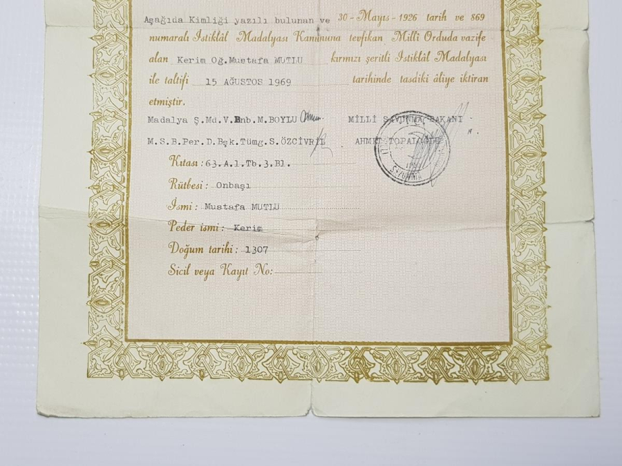 İSTİKLAL MADALYASI VE BERATI