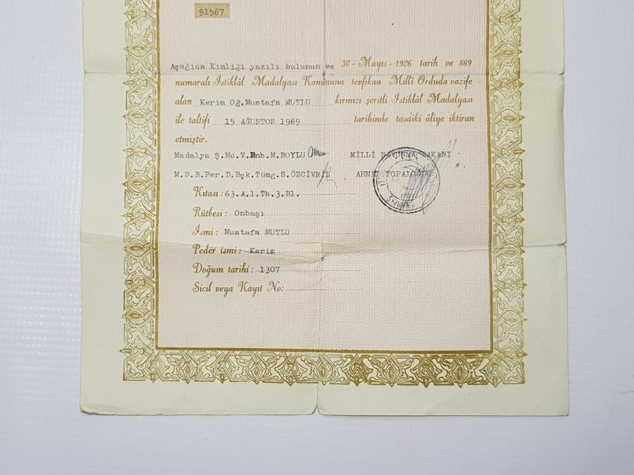 İSTİKLAL MADALYASI VE BERATI