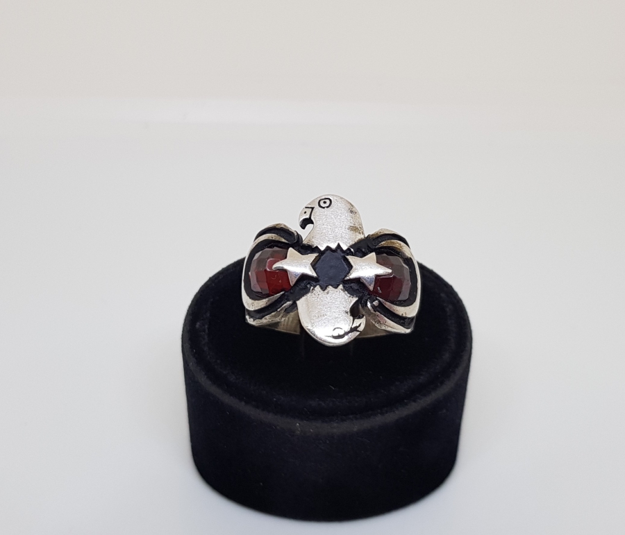 AY YILDIZ VE KARTAL FİGÜRLÜ GÜMÜŞ YÜZÜK