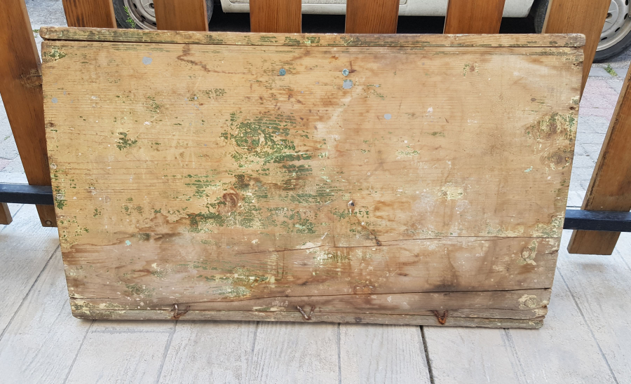 OSMANLI DÖNEMİ EL BOYAMA İTALYAN BAYRAKLI GEMİ RESİMLİ ÇOK NADİR SANDIK KAPAĞI