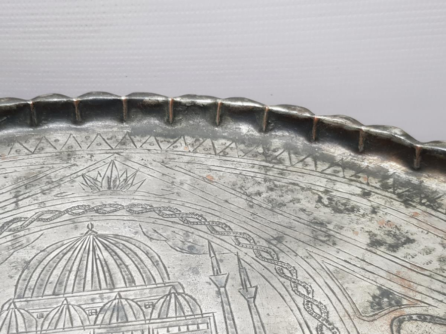 OSMANLICA YAZILI VE CAMİ RESİMLİ ÇOK NADİR ESERİ İSTANBUL BAKIR TEPSİ