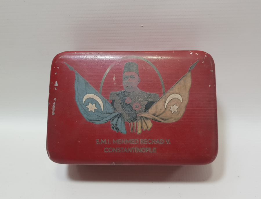OSMANLI DEVLET ARMALI VE MEHMET REŞAT HAN GÖRSELLİ BÜYÜK BOY KAPAKLI KUTU