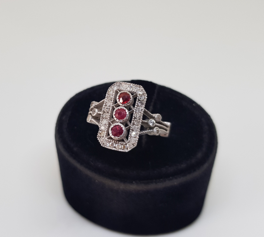 YAKUT VE PIRLANTA TAŞLI ÖZEL YAPIM FRANSIZ MODEL YÜZÜK