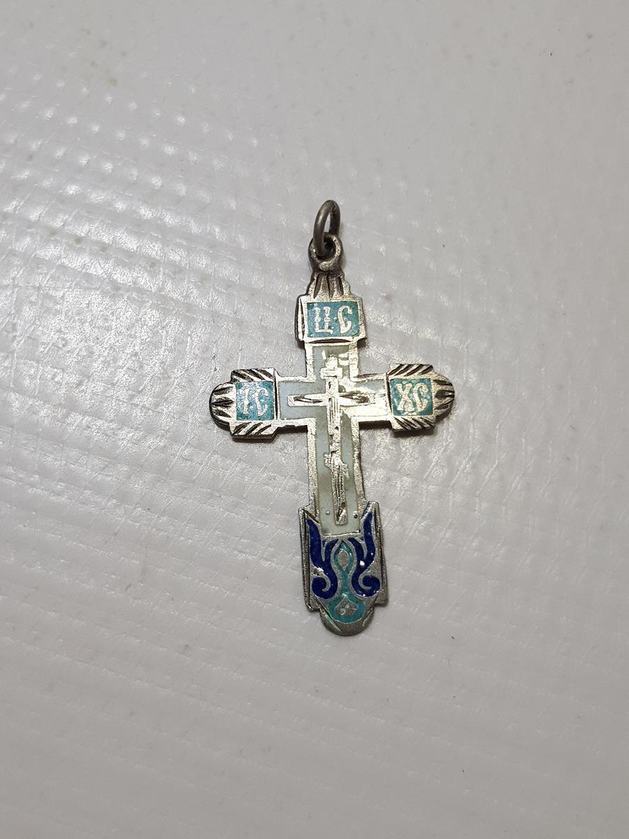 OSMANLI DÖNEMİ RUS İŞİ MİNELİ GÜMÜŞ HAÇ KOLYE