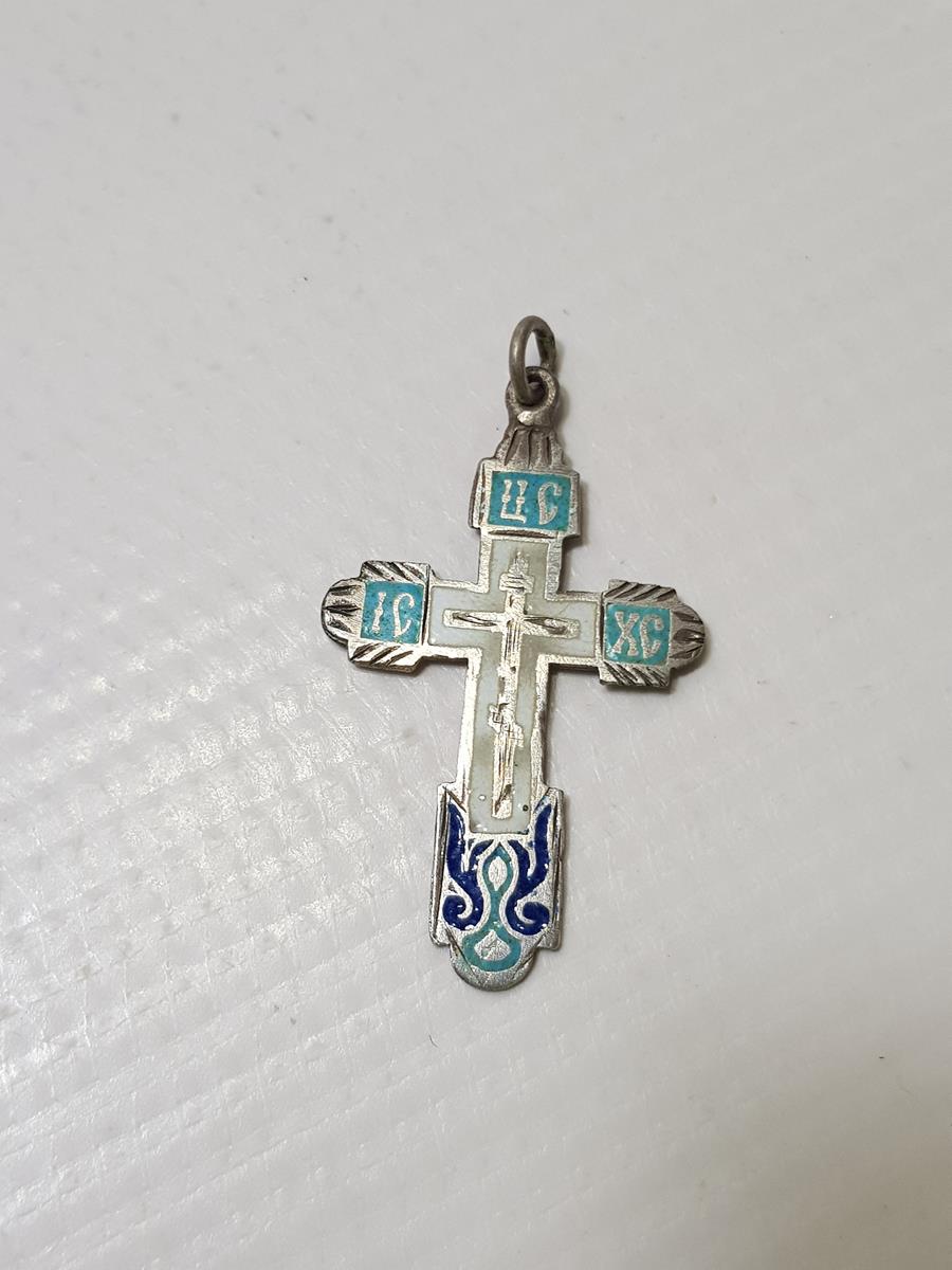 OSMANLI DÖNEMİ RUS İŞİ MİNELİ GÜMÜŞ HAÇ KOLYE