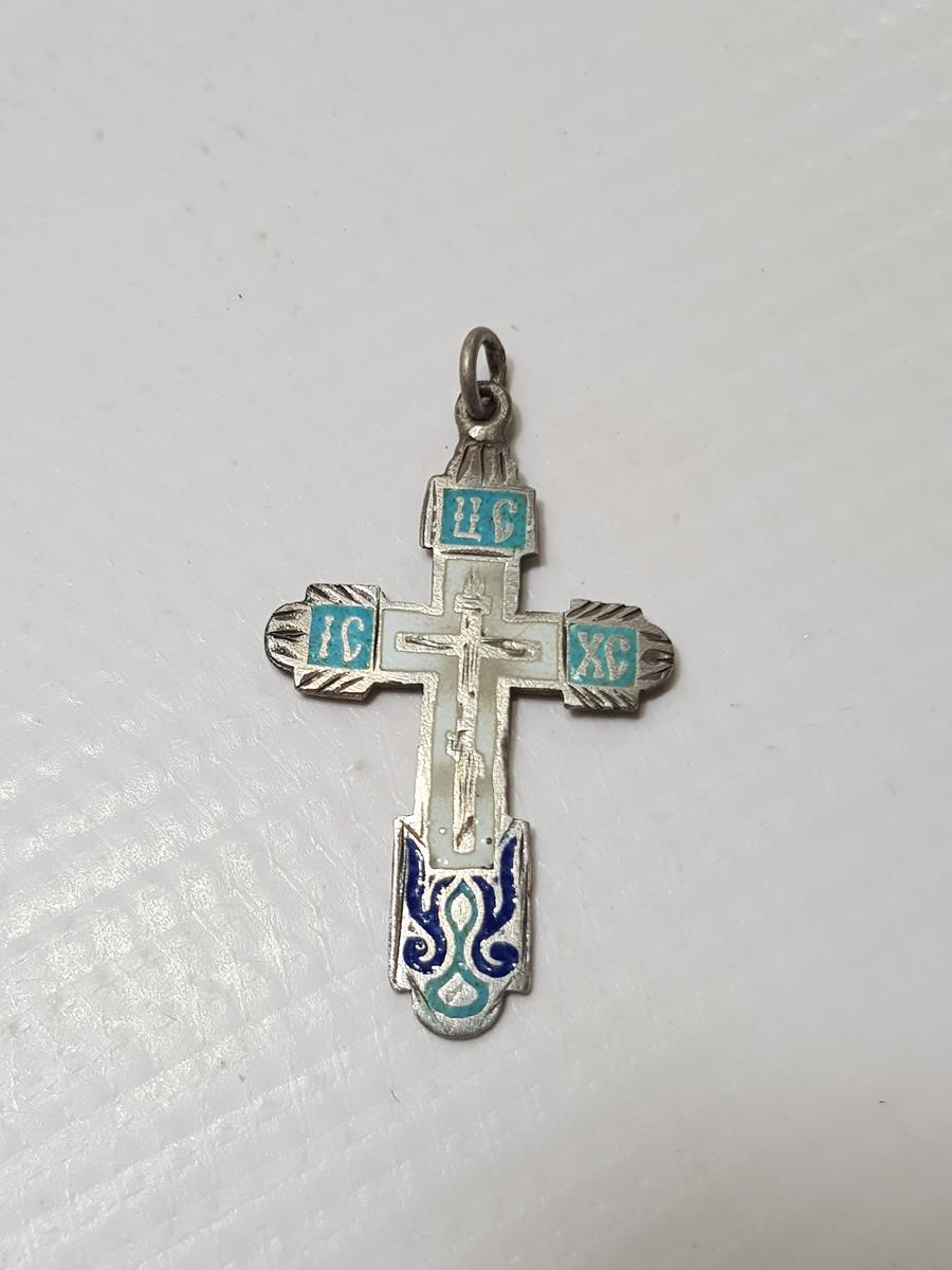 OSMANLI DÖNEMİ RUS İŞİ MİNELİ GÜMÜŞ HAÇ KOLYE