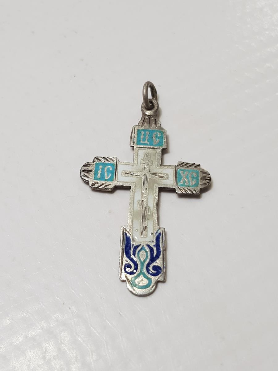 OSMANLI DÖNEMİ RUS İŞİ MİNELİ GÜMÜŞ HAÇ KOLYE