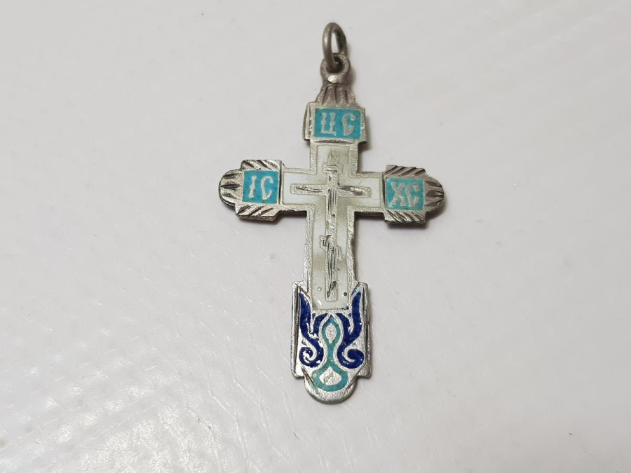 OSMANLI DÖNEMİ RUS İŞİ MİNELİ GÜMÜŞ HAÇ KOLYE