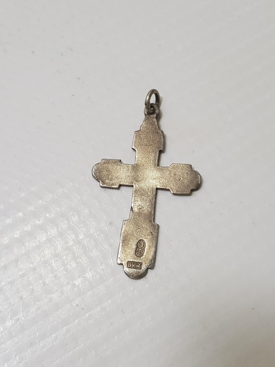 OSMANLI DÖNEMİ RUS İŞİ MİNELİ GÜMÜŞ HAÇ KOLYE