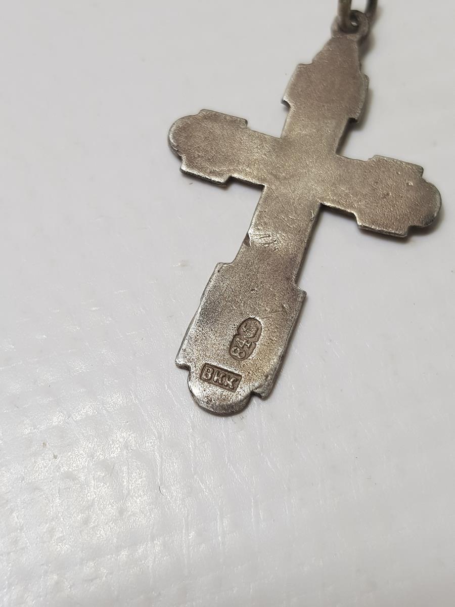 OSMANLI DÖNEMİ RUS İŞİ MİNELİ GÜMÜŞ HAÇ KOLYE