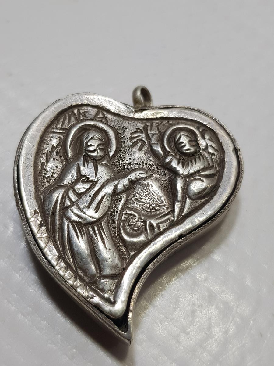 OSMANLI TUĞRALI VE SAH DAMGALI KALP FORMLU RUM İŞİ GÜMÜŞ KOLYE UCU