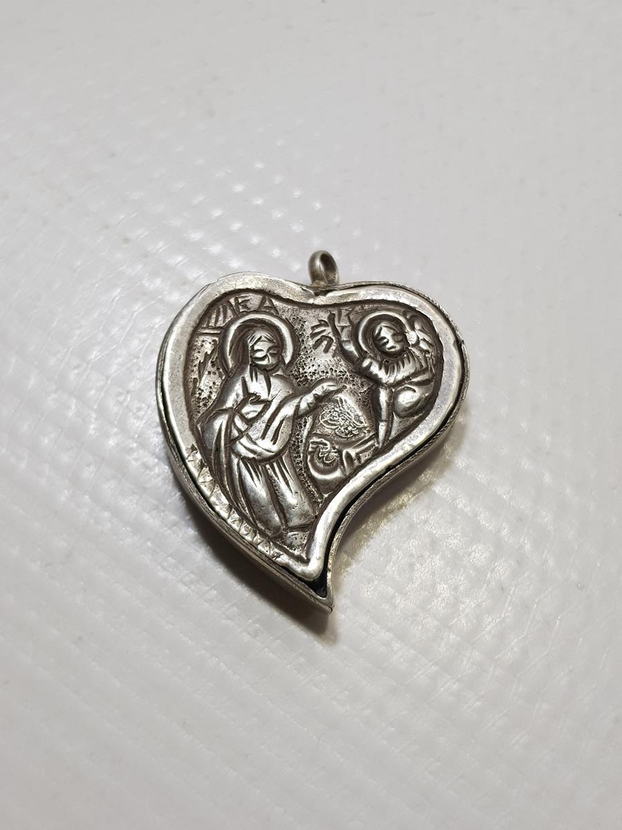 OSMANLI TUĞRALI VE SAH DAMGALI KALP FORMLU RUM İŞİ GÜMÜŞ KOLYE UCU