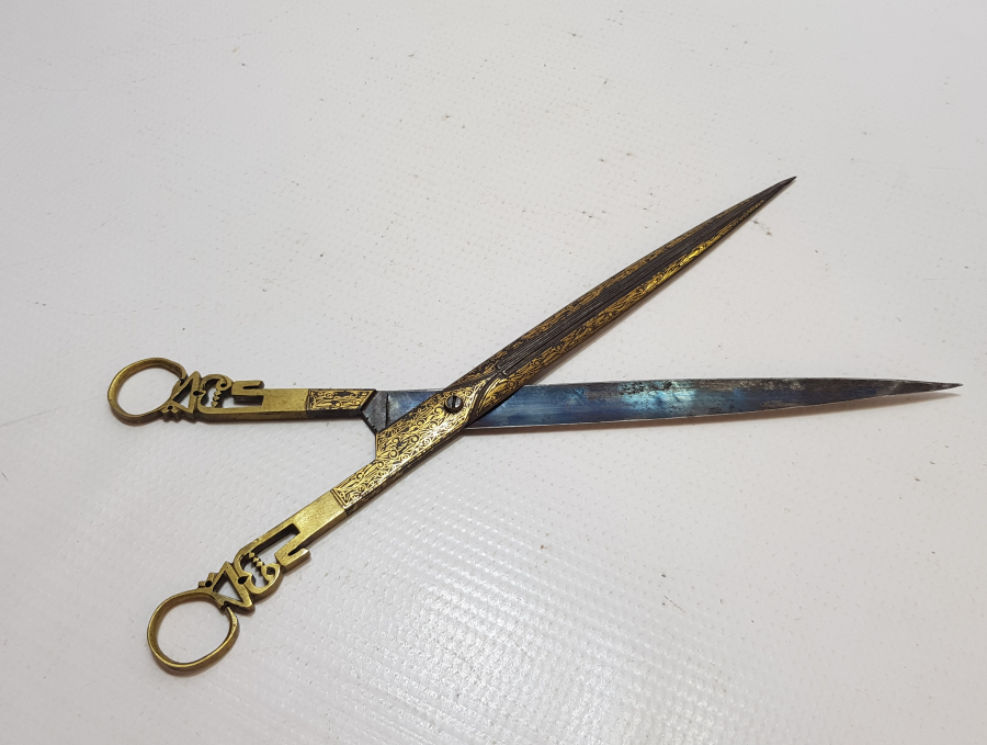 OSMANLI DÖNEMİ TAMAMI ALTIN ÇAKMA İŞÇİLİKLİ ÇOK NADİR HATTAT MAKASI