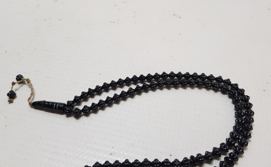 SİKKE FORMLU YAPILMIŞ GÜMÜŞ VARAKLI ÇOK NADİR BEYKOZ TEKKE İŞİ ZİKİR - NAMAZ TESPİHİ