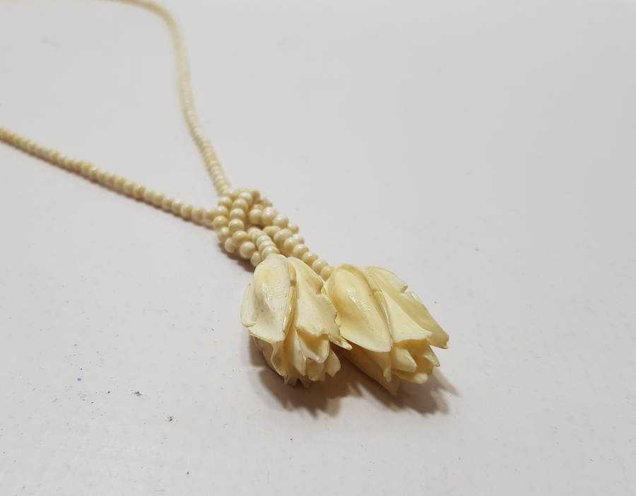 UÇ KISMI LALE FORML ÖZEL DİZAYN OSMANLI DÖNEMİ FİL DİŞİ GERDANLIK