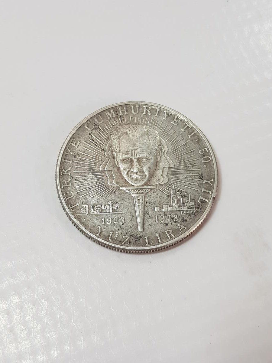 1973 CUMHURİYETİN 50. YILI GÜMÜŞ 100 LİRA HATIRA PARA