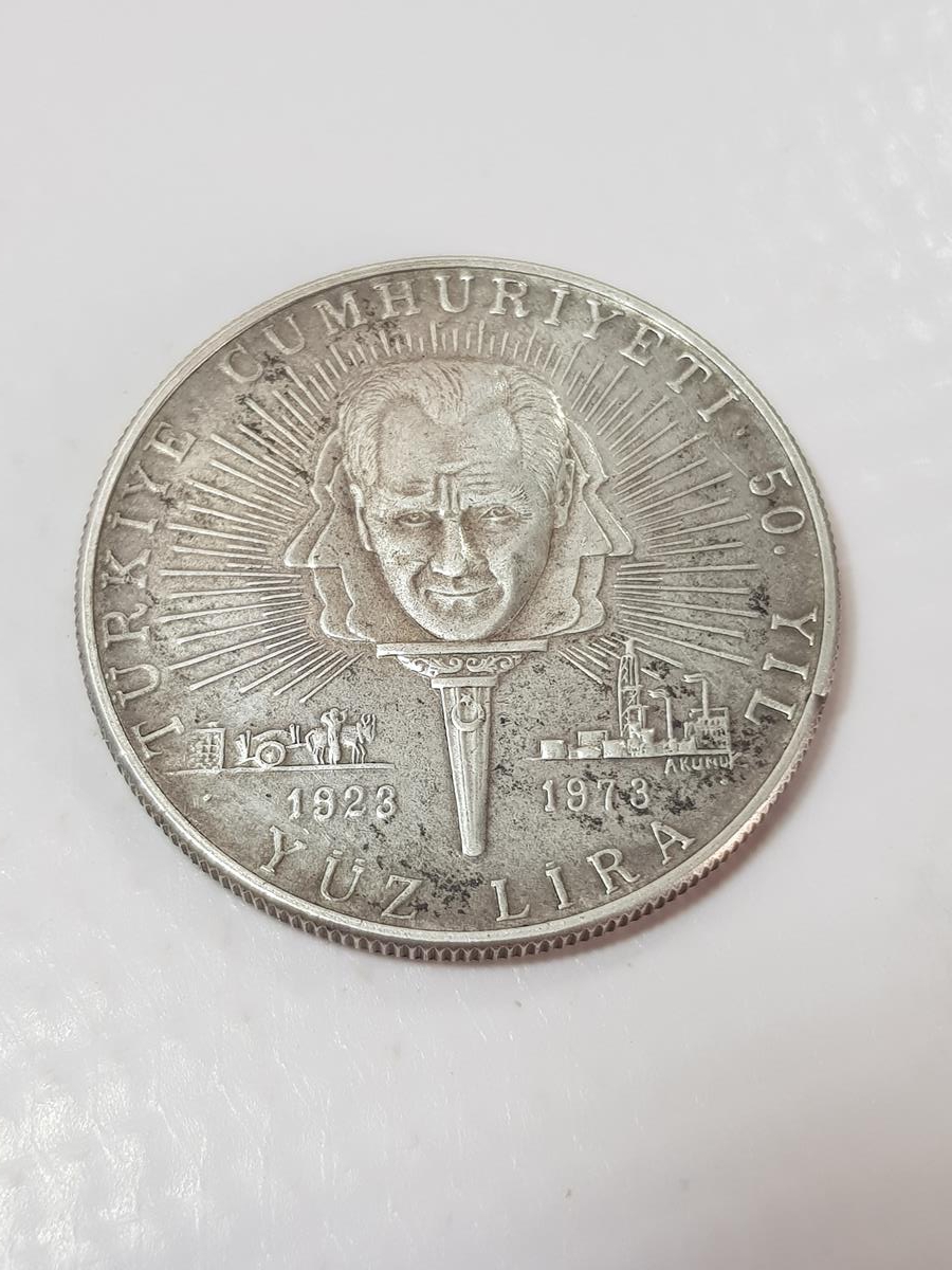 1973 CUMHURİYETİN 50. YILI GÜMÜŞ 100 LİRA HATIRA PARA