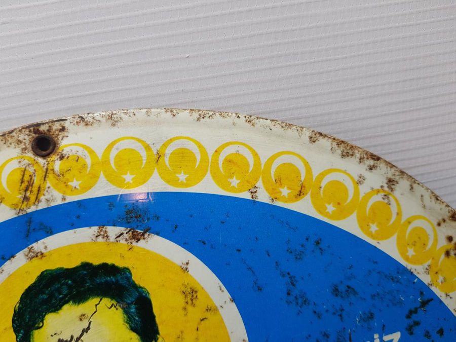 1974 ÖNCESİ TÜRK ADASI KIBRIS HARİTALI VE BÜLENT ECEVİT RESİMLİ TENEKE LEVHA