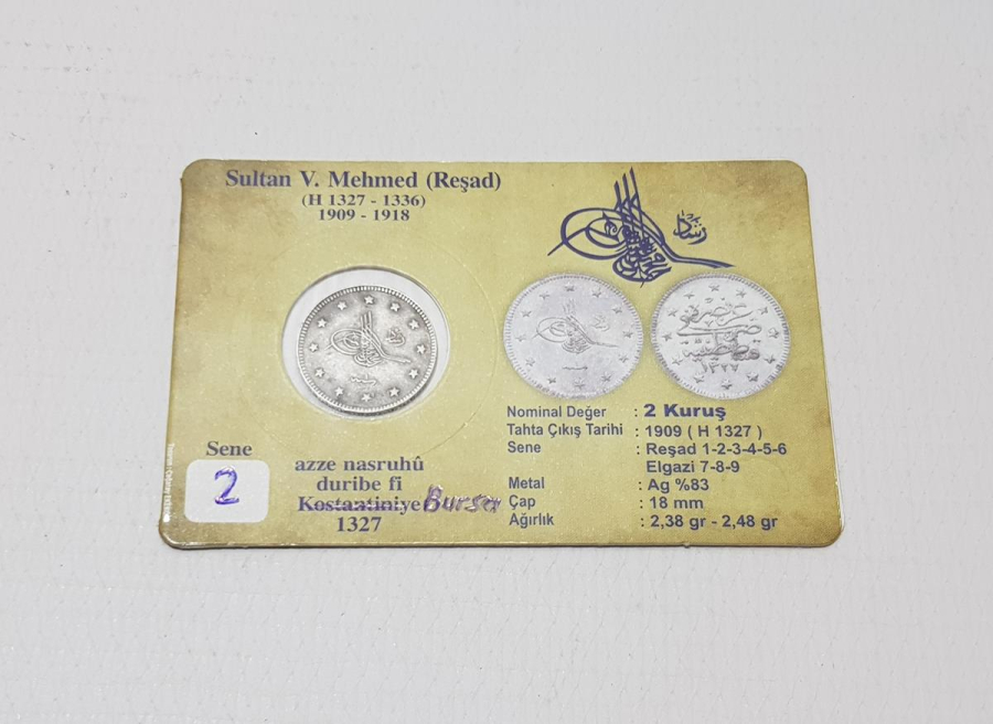 SULTAN MEHMED REŞAD BURSA SEYAHAT PARASI GÜMÜŞ 2 KURUŞ
