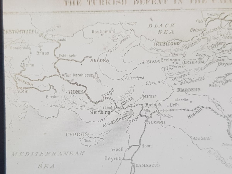 OSMANLI DÖNEMİ ANADOLU - BAĞDAT DEMİRYOLU HARİTASI CAM FOTOĞRAF NEGATİFİ