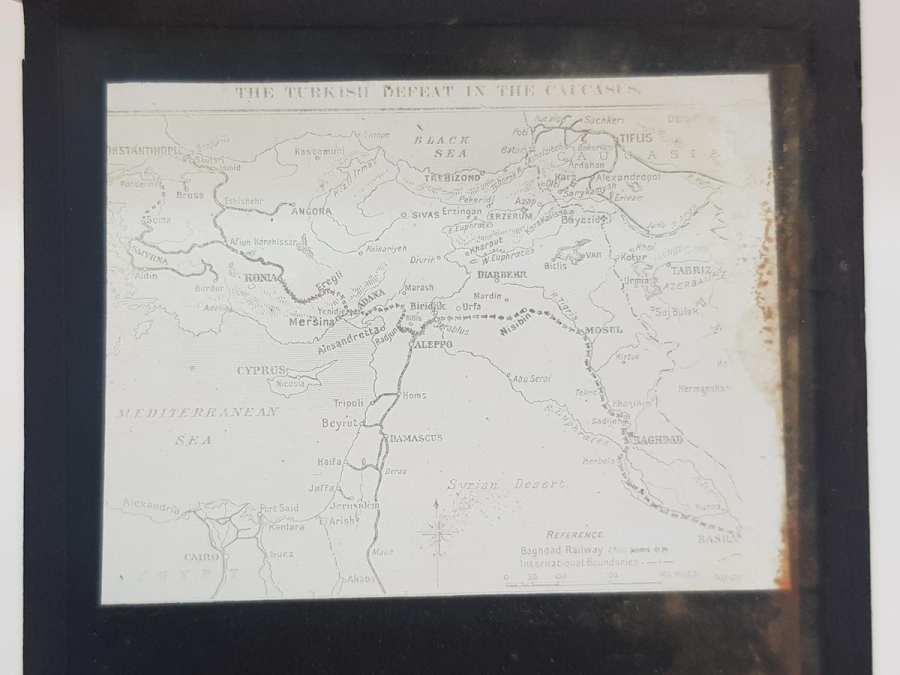 OSMANLI DÖNEMİ ANADOLU - BAĞDAT DEMİRYOLU HARİTASI CAM FOTOĞRAF NEGATİFİ