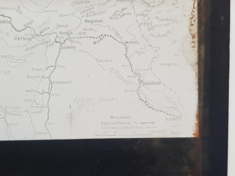 OSMANLI DÖNEMİ ANADOLU - BAĞDAT DEMİRYOLU HARİTASI CAM FOTOĞRAF NEGATİFİ