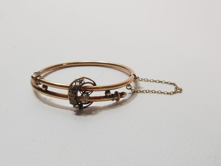 OSMANLI DÖNEMİ ZİRKON TAŞLARLA SÜSLÜ AY YILDIZ FORMLU ALTIN KAPLAMA BİLEZİK