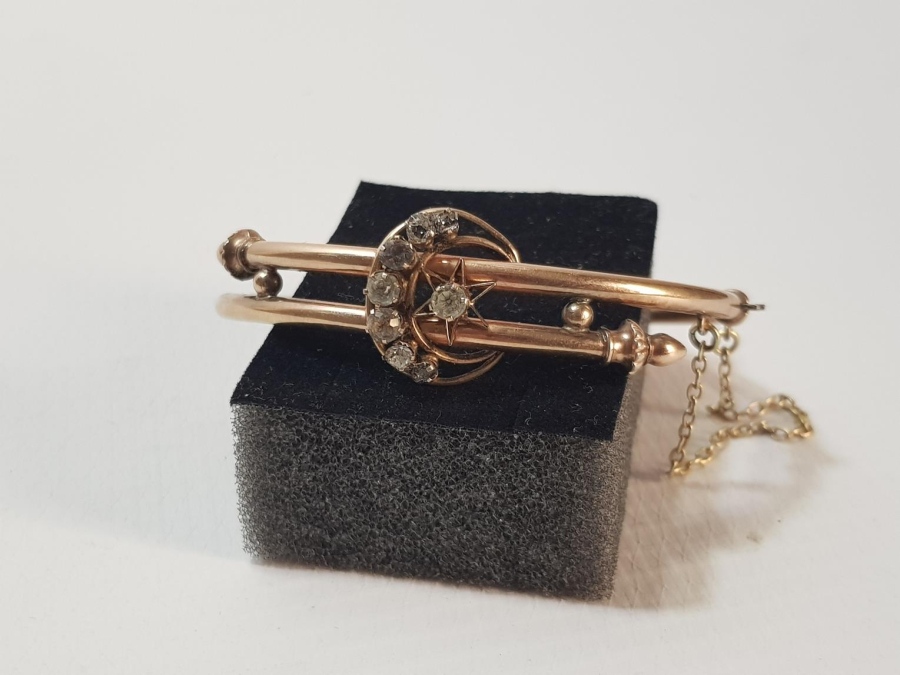 OSMANLI DÖNEMİ ZİRKON TAŞLARLA SÜSLÜ AY YILDIZ FORMLU ALTIN KAPLAMA BİLEZİK