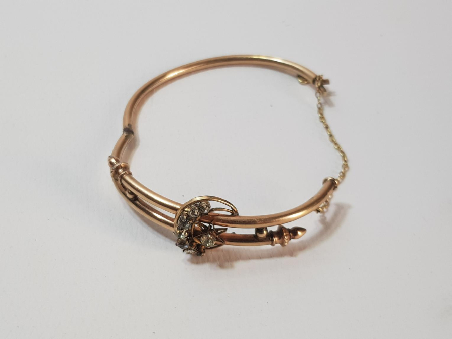 OSMANLI DÖNEMİ ZİRKON TAŞLARLA SÜSLÜ AY YILDIZ FORMLU ALTIN KAPLAMA BİLEZİK