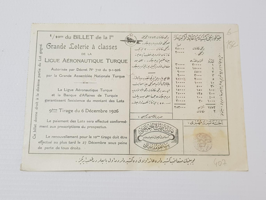 TÜRKİYE CUMHURİYETİ'NİN İLK PİYANGO BİLETİ