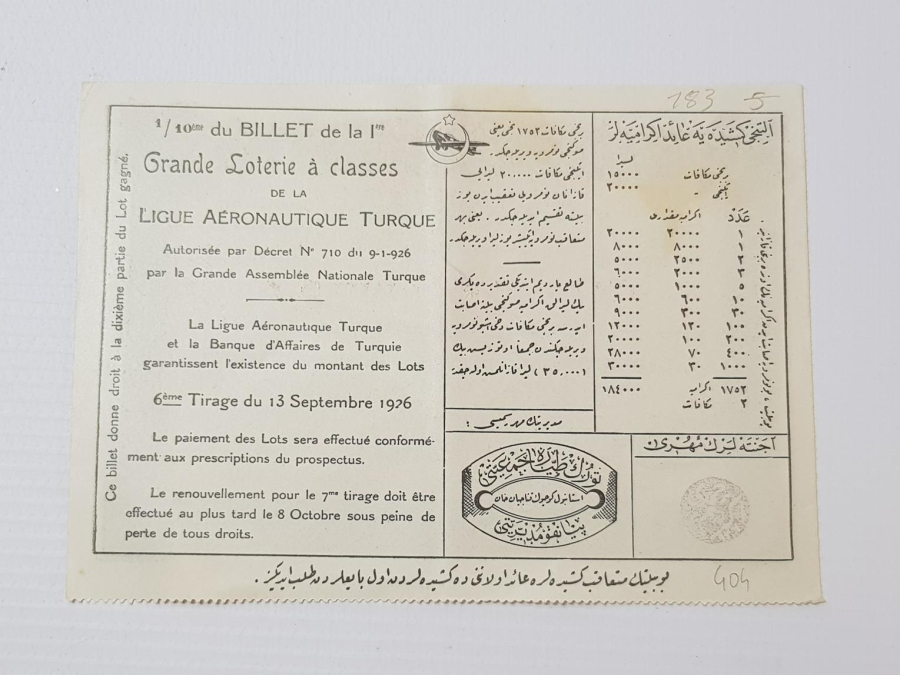 TÜRKİYE CUMHURİYETİ'NİN İLK PİYANGO BİLETİ