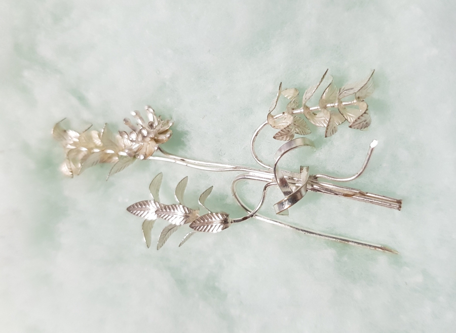 OSMANLI DÖNEMİ GÜMÜŞ KAPLAMA GELİN TACI VE BROŞ