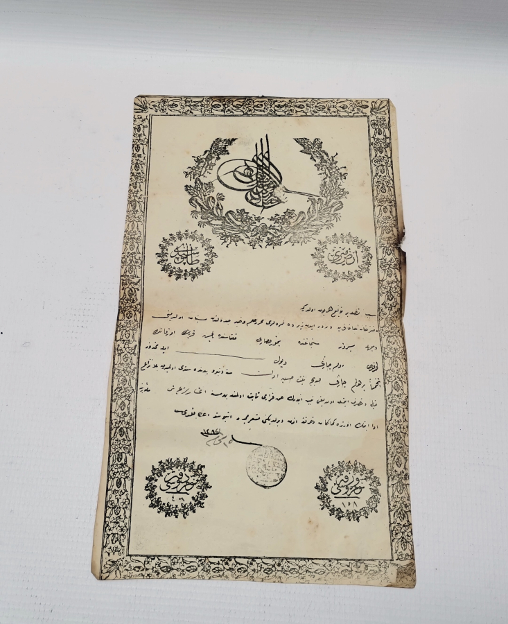 ABDÜLAZİZ HAN DÖNEMİ SARAYDAN VERİLMİŞ EL YAZMA NADİR SENEDİ HAKANİ