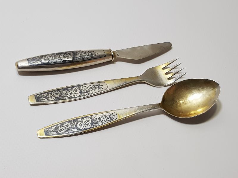 OSMANLI DÖNEMİ SAVATLI GÜMÜŞ ÇATAL - KAŞIK - BIÇAK SETİ