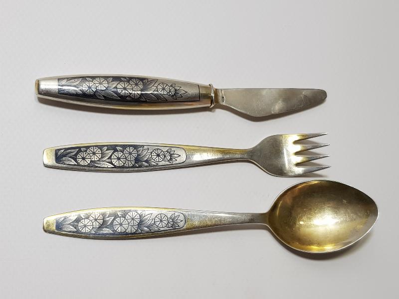 OSMANLI DÖNEMİ SAVATLI GÜMÜŞ ÇATAL - KAŞIK - BIÇAK SETİ