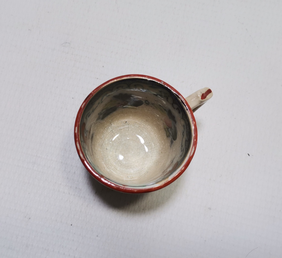 İÇİ VE DIŞI EL BOYAMA İŞÇİLİKLİ NADİR ÇİN KAHVE FİNCANI