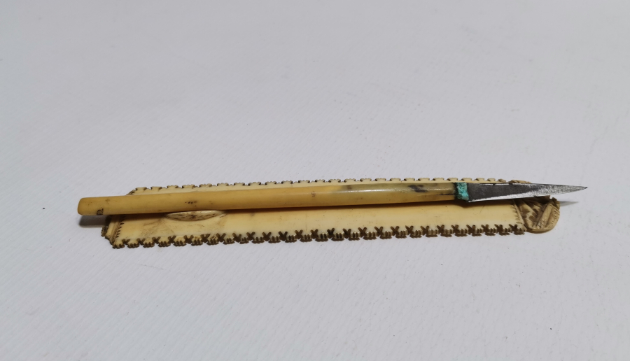 OSMANLI DÖNEMİ FİLDİŞİ SAPLI HATTAT BIÇAĞI VE FİLDİŞİ MAKTA TAKIMI