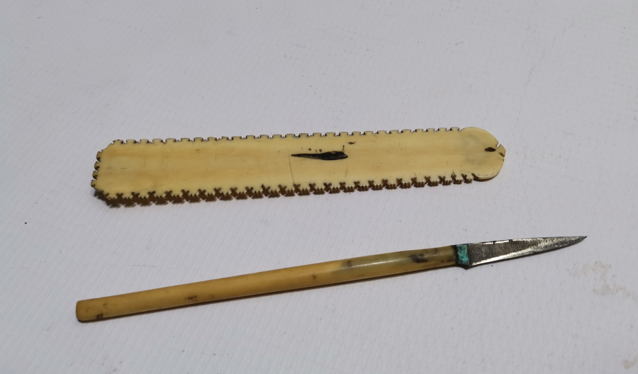 OSMANLI DÖNEMİ FİLDİŞİ SAPLI HATTAT BIÇAĞI VE FİLDİŞİ MAKTA TAKIMI