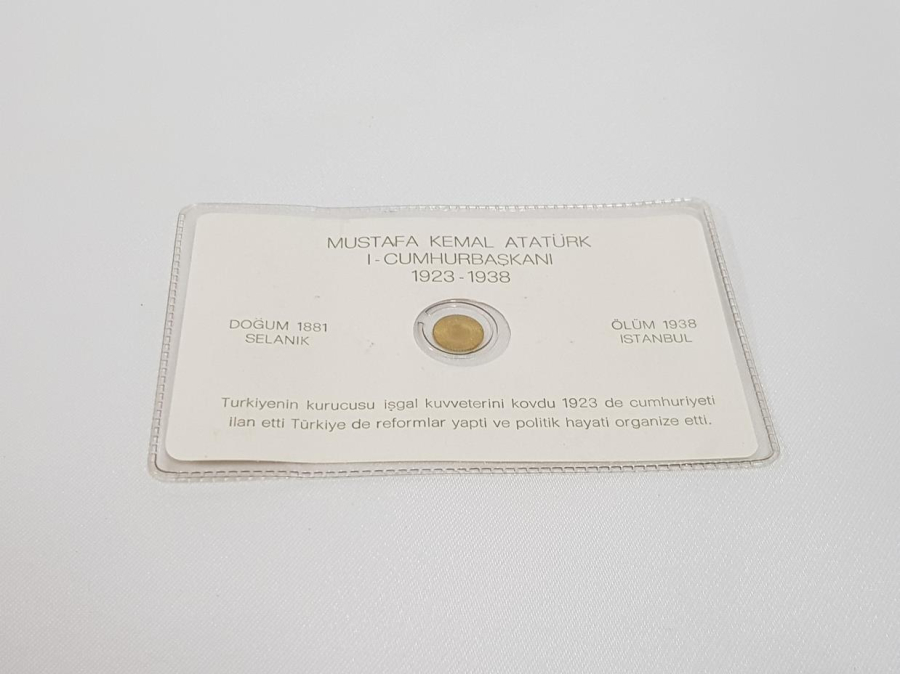 1984 ORJİNAL FÖYÜNDE MUSTAFA KEMAL ATATÜRK TEMALI ALTIN KAPLAMA HATIRA PARA